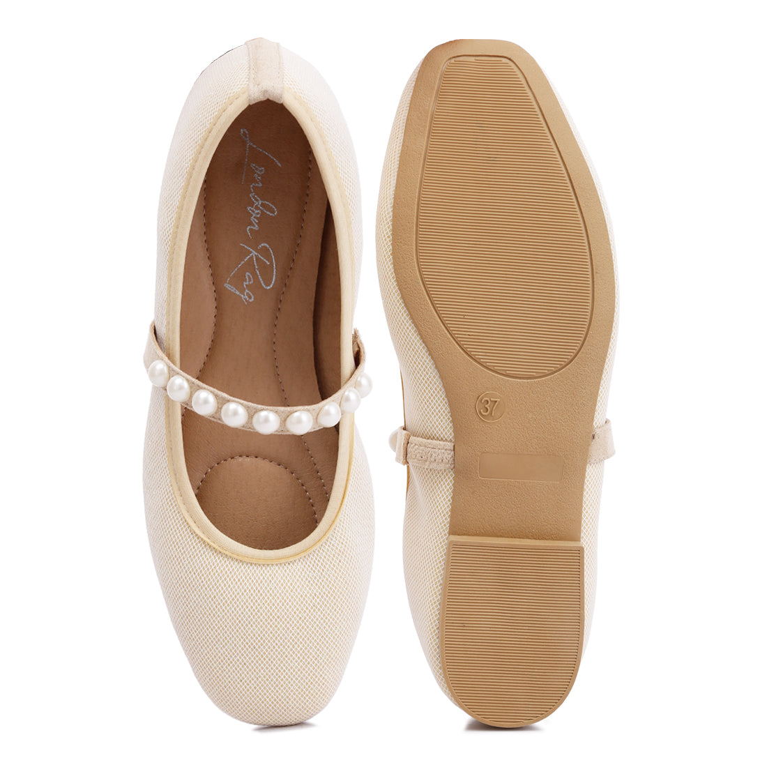 pearl embellished ballerina flats#color_beige