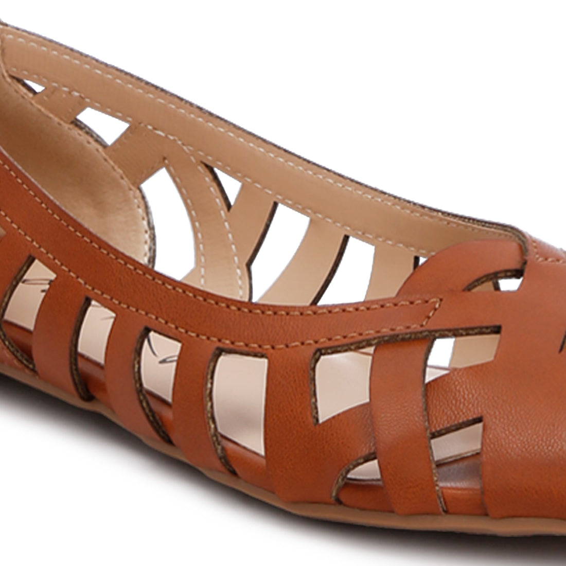 woven peep toe flats#color_tan