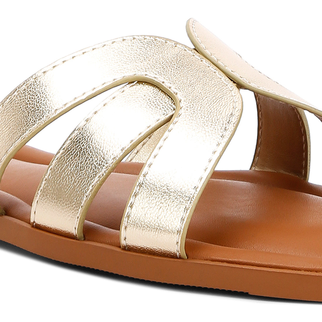 faux leather flat sandals#color_gold