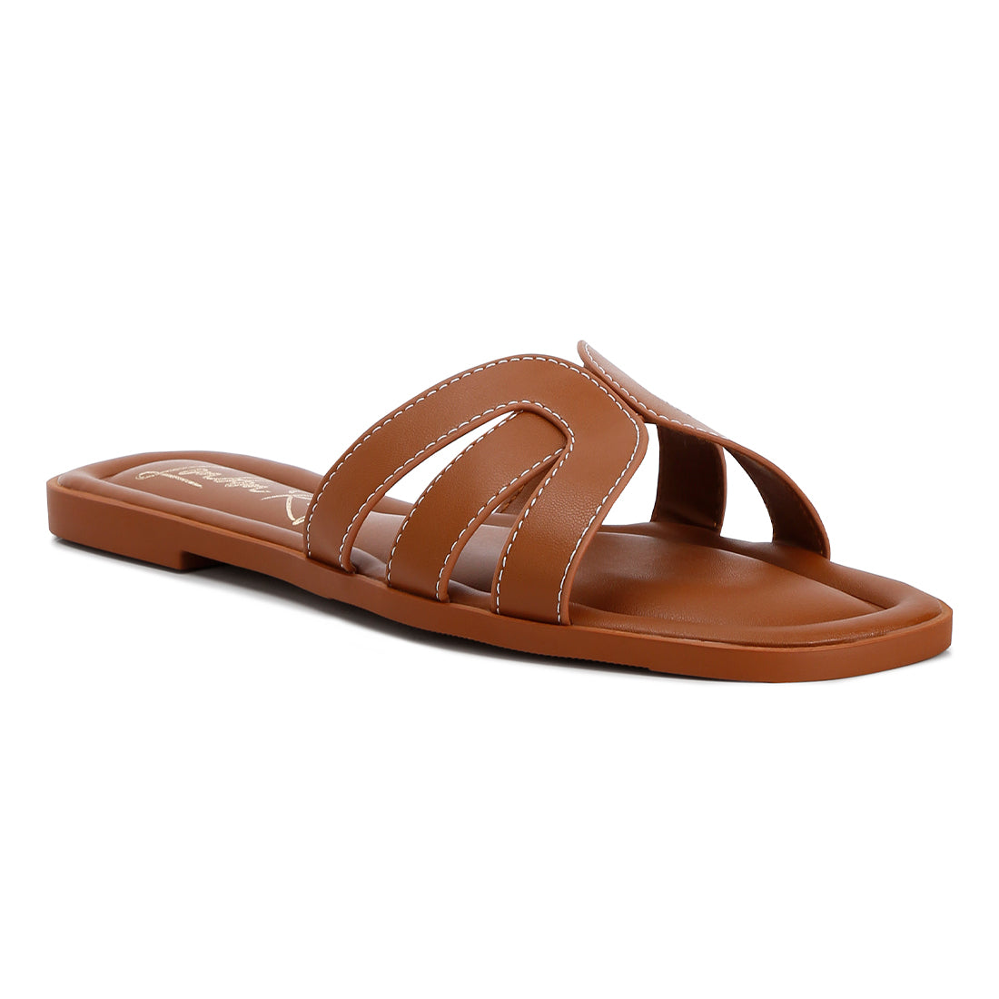 faux leather flat sandals#color_tan