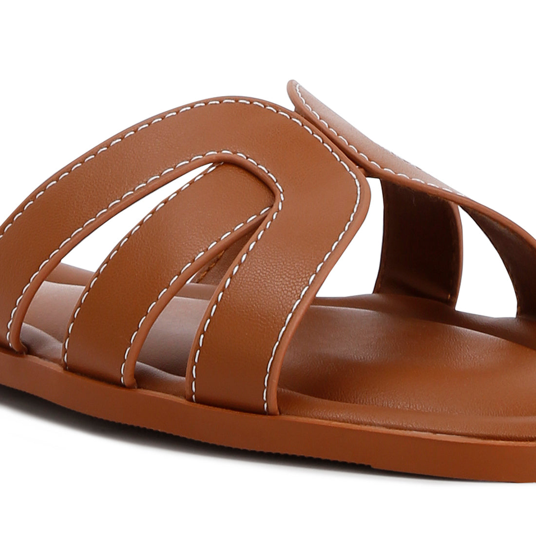 faux leather flat sandals#color_tan