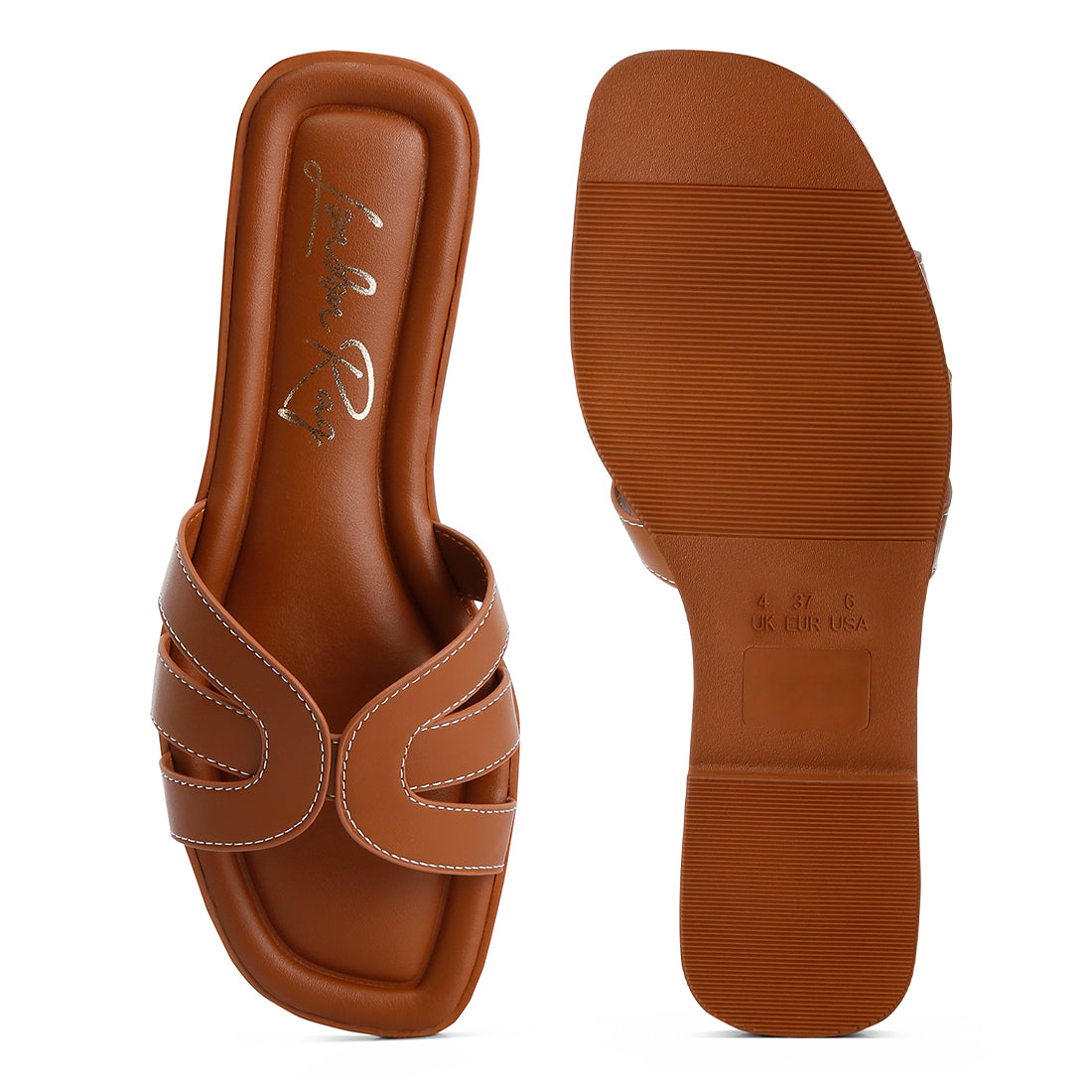 faux leather flat sandals#color_tan