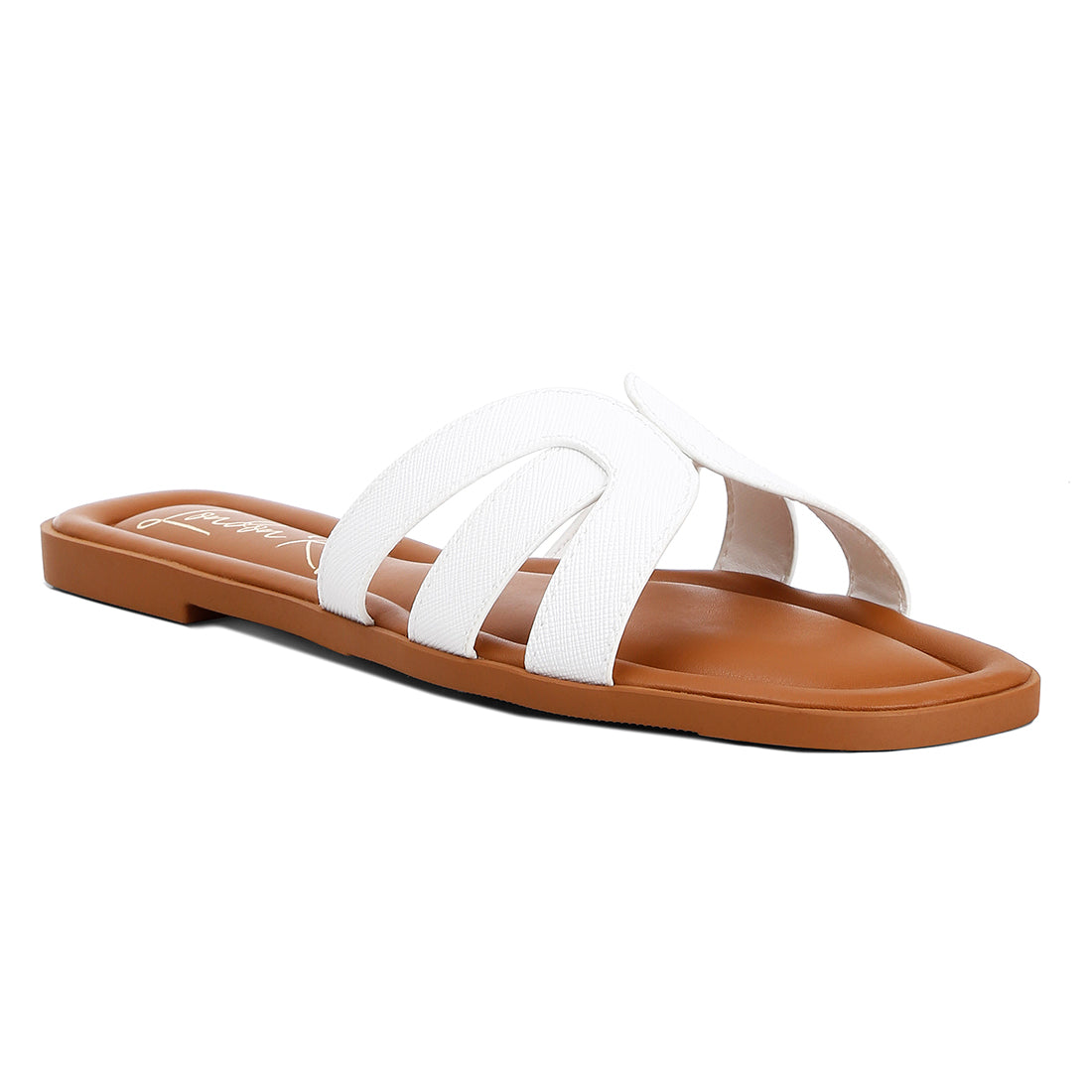 faux leather flat sandals#color_white