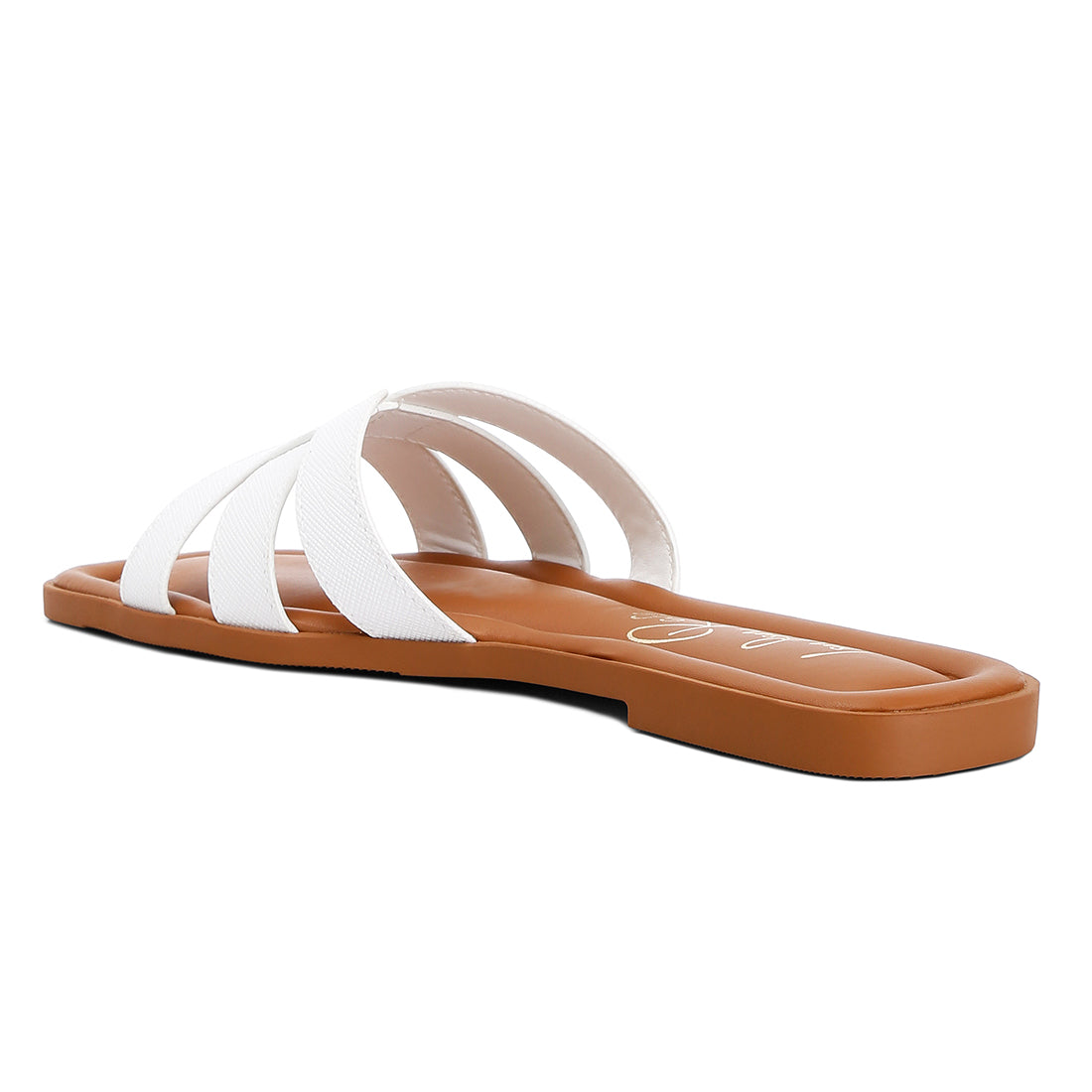 faux leather flat sandals#color_white