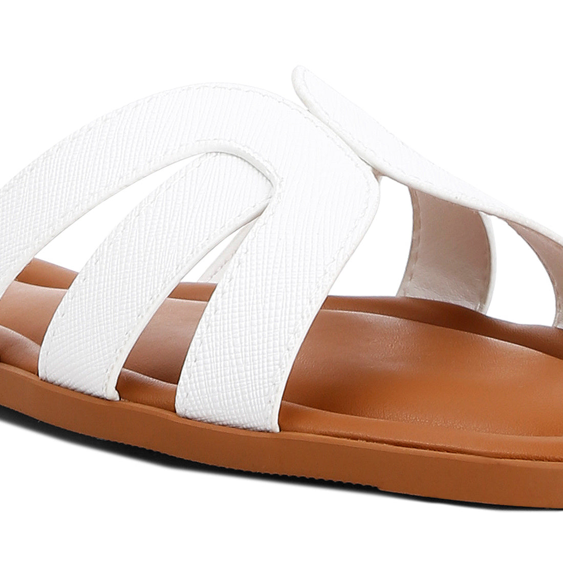 faux leather flat sandals#color_white