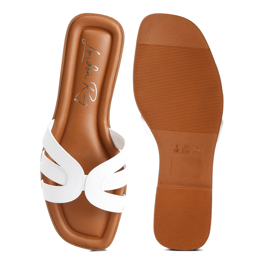 faux leather flat sandals#color_white