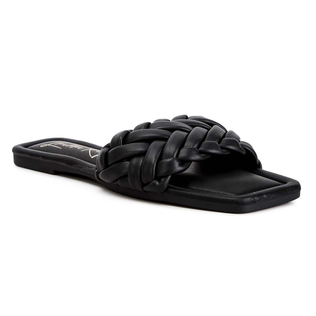 braided strap flat slip ons#color_black