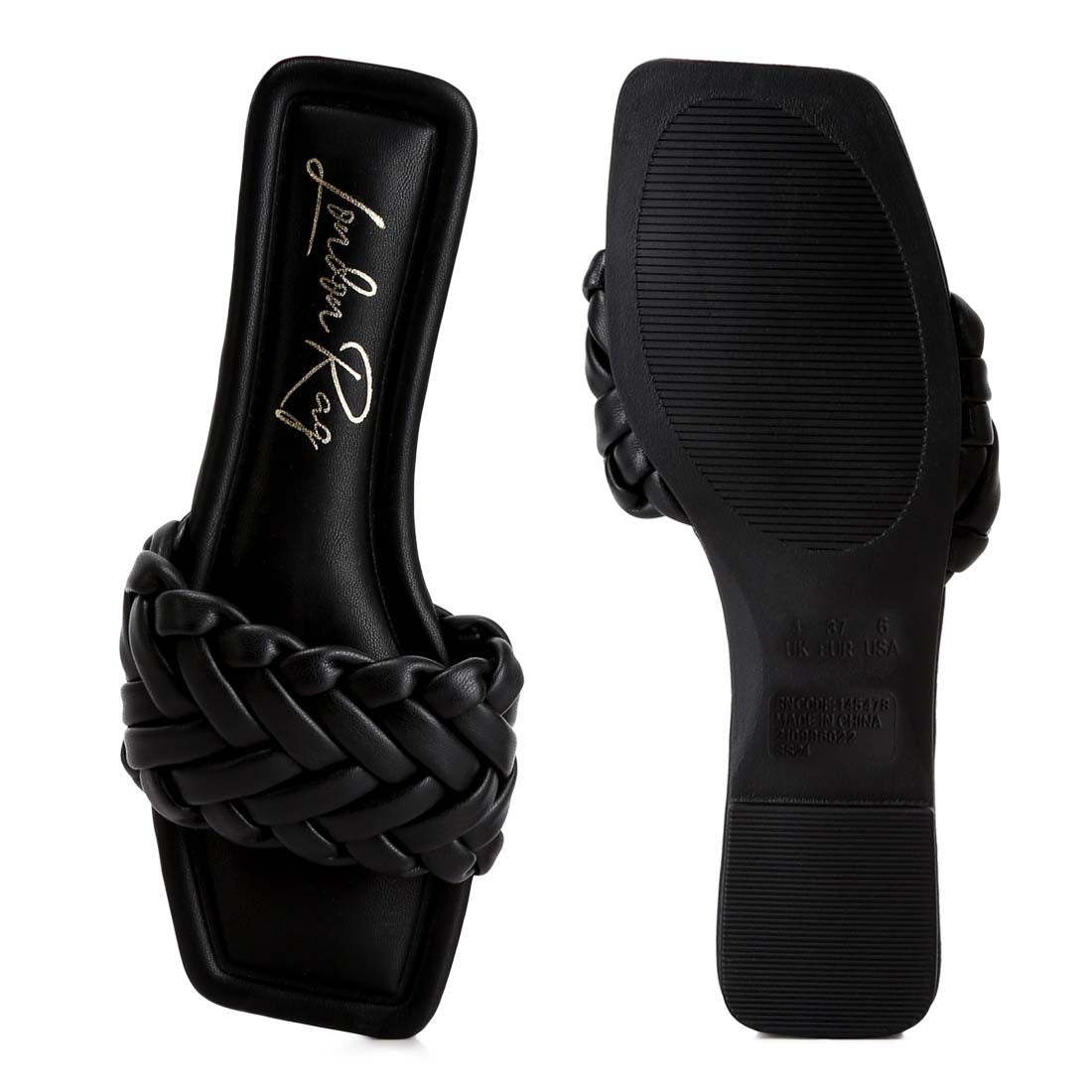 braided strap flat slip ons#color_black