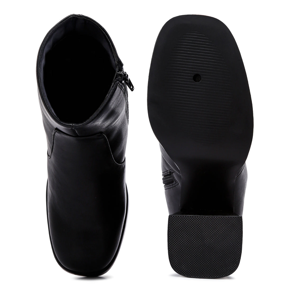 faux leather side zipper closure boots#color_black