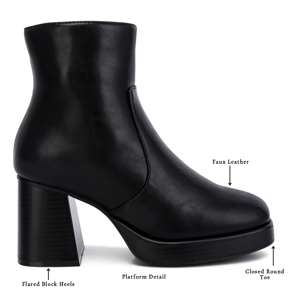 faux leather side zipper closure boots#color_black