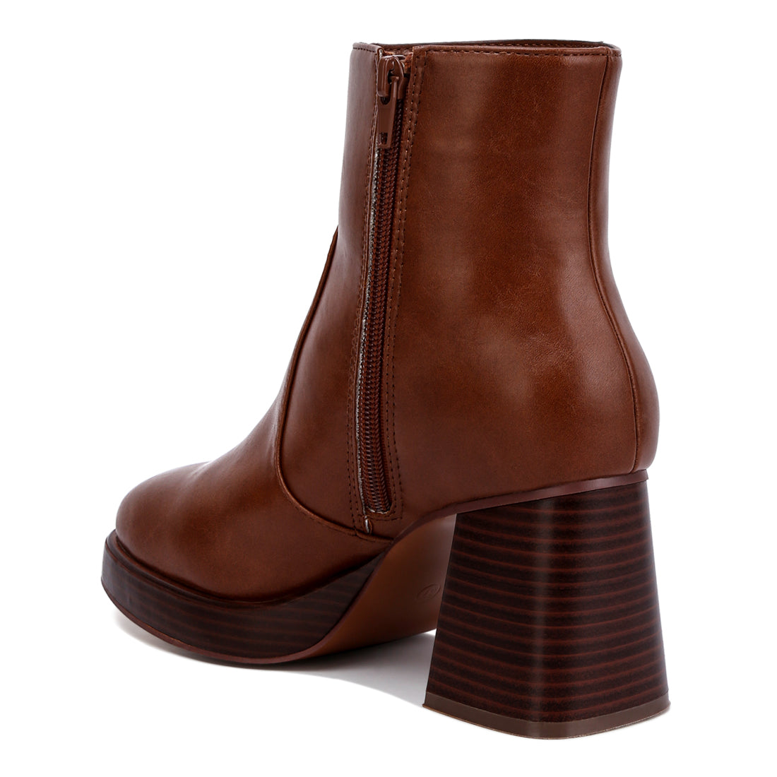 faux leather side zipper closure boots#color_brown