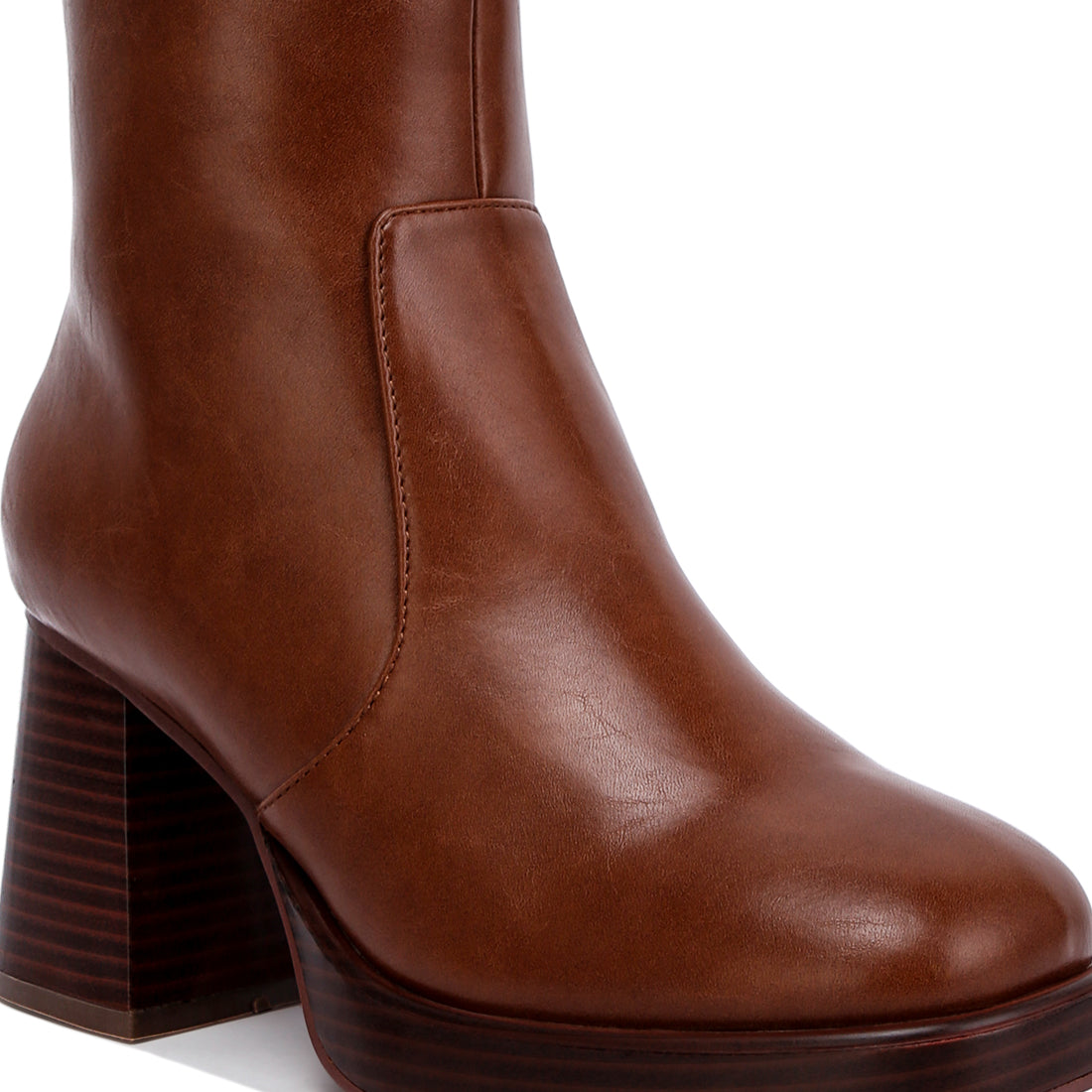 faux leather side zipper closure boots#color_brown