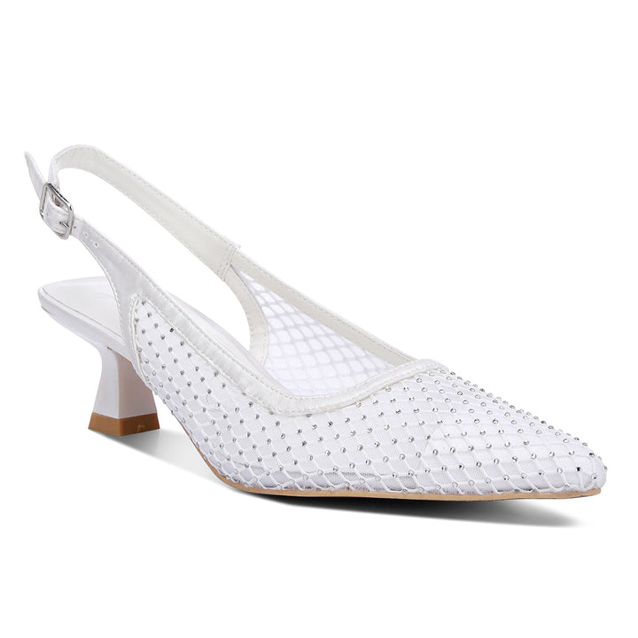 rhinestone embellished slingback mules#color_white