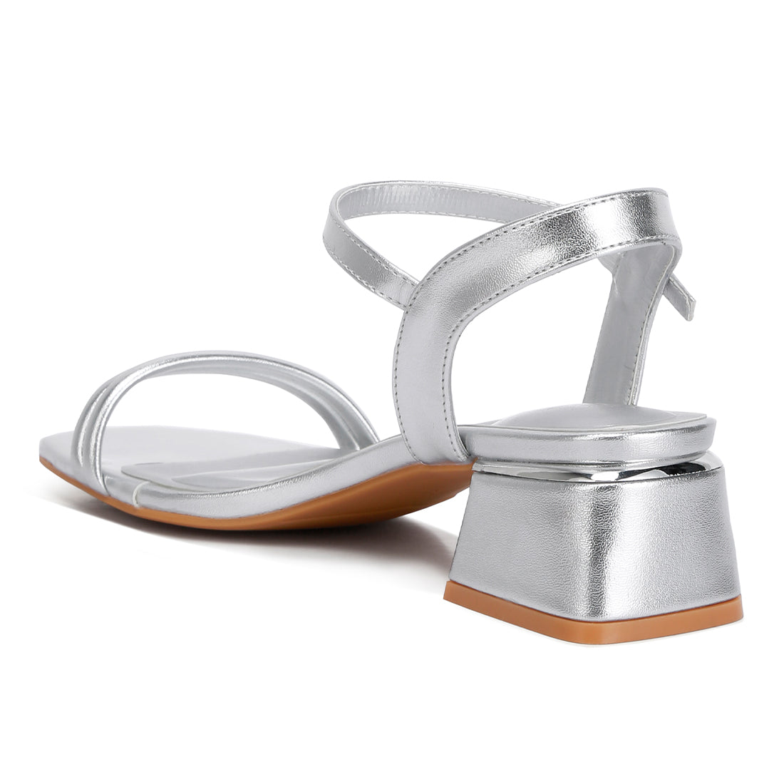 metallic ankle strap low block heels#color_silver