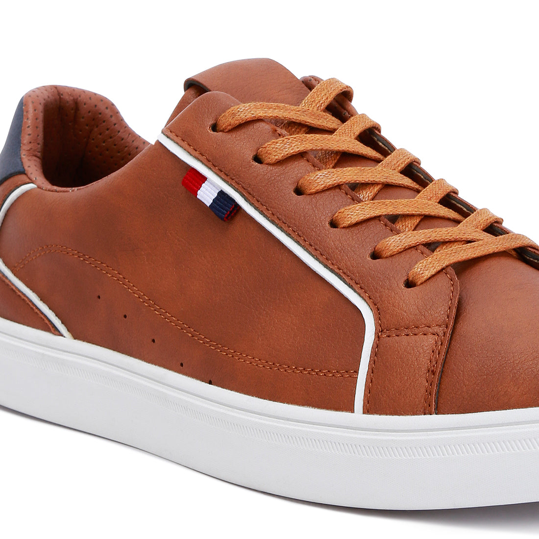 faux leather low top lace-up sneakers#color_tan