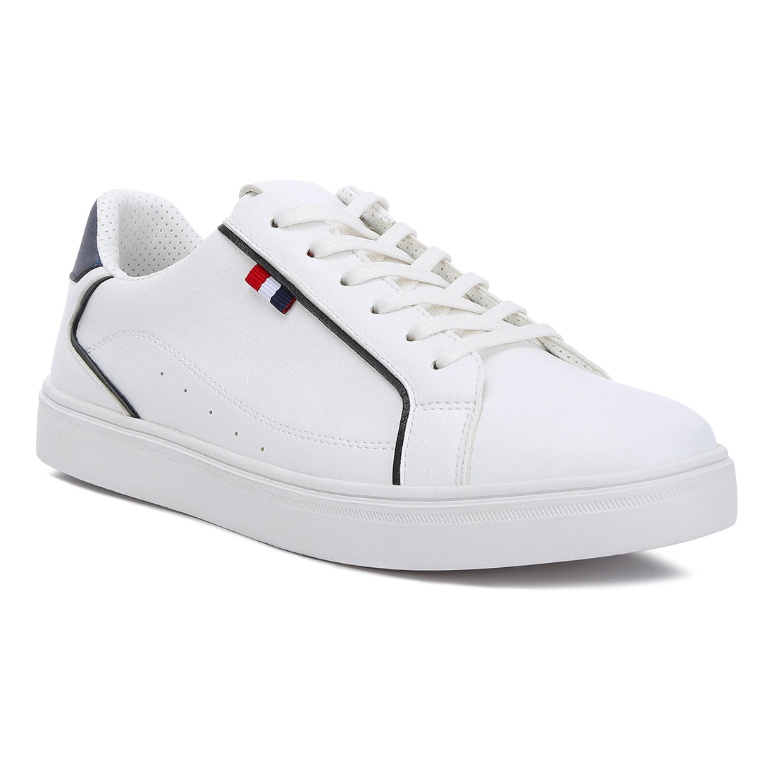 faux leather low top lace-up sneakers#color_white