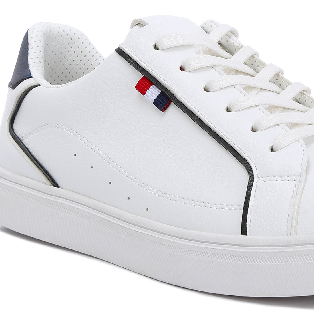 faux leather low top lace-up sneakers#color_white