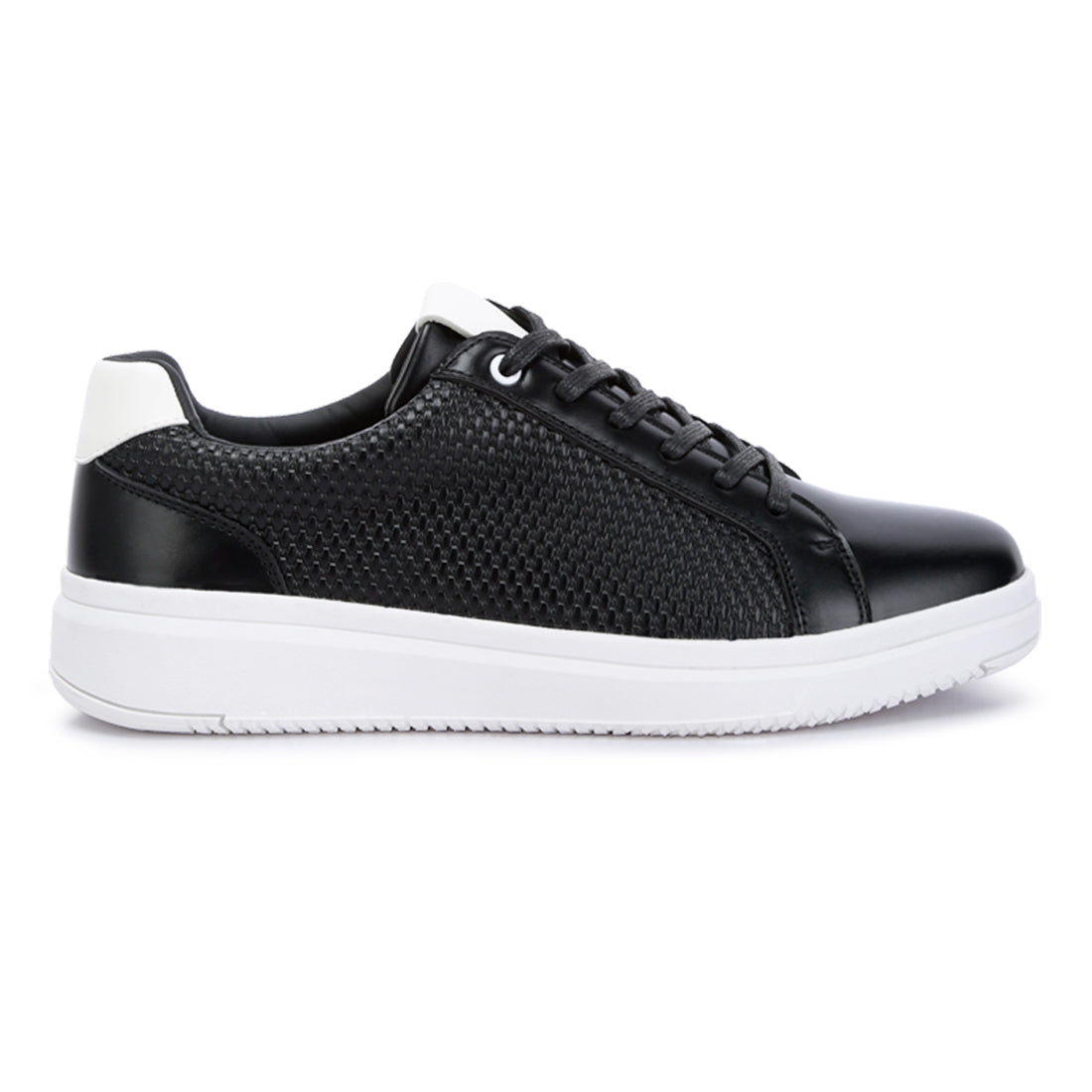 faux leather embossed lace-up sneakers#color_black