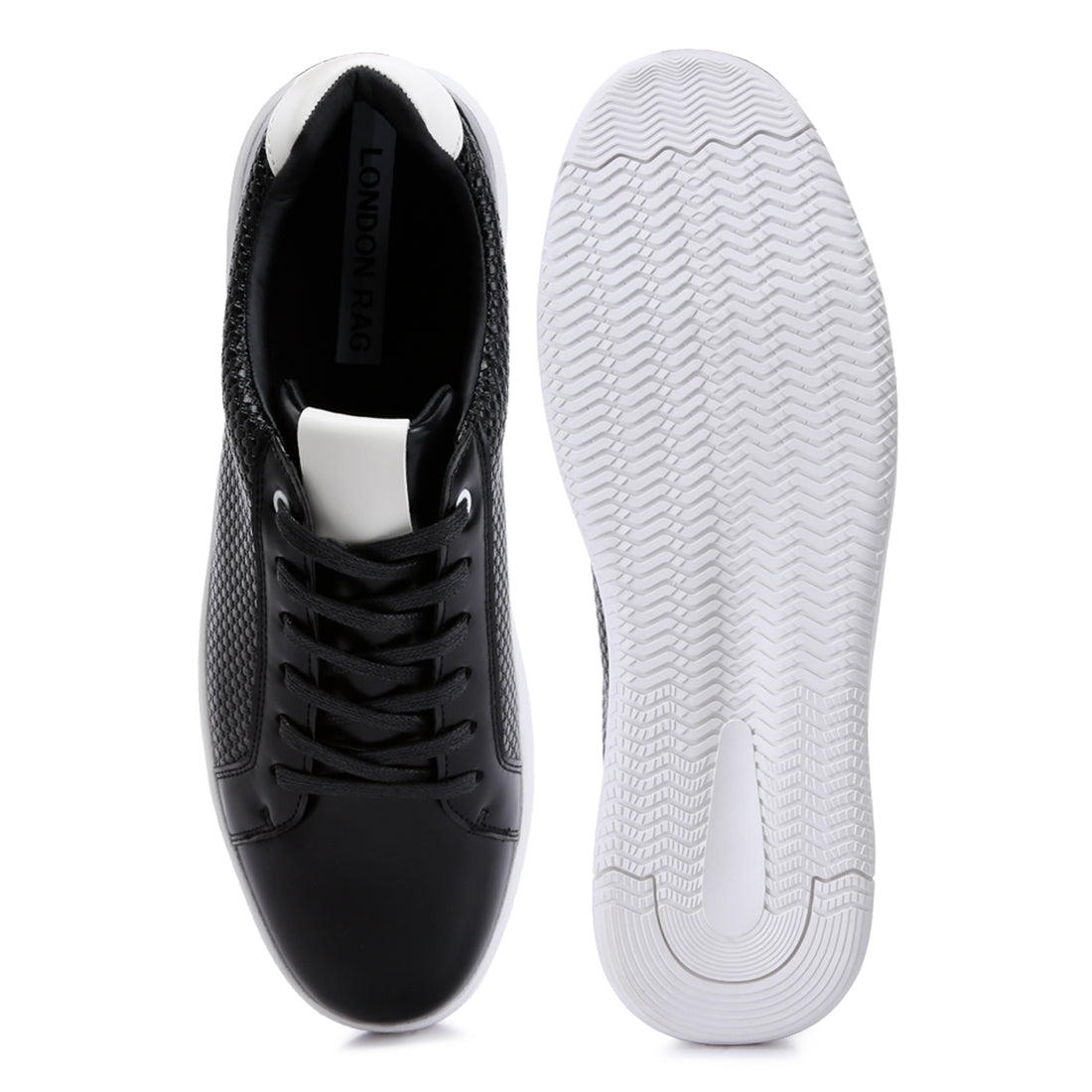 faux leather embossed lace-up sneakers#color_black