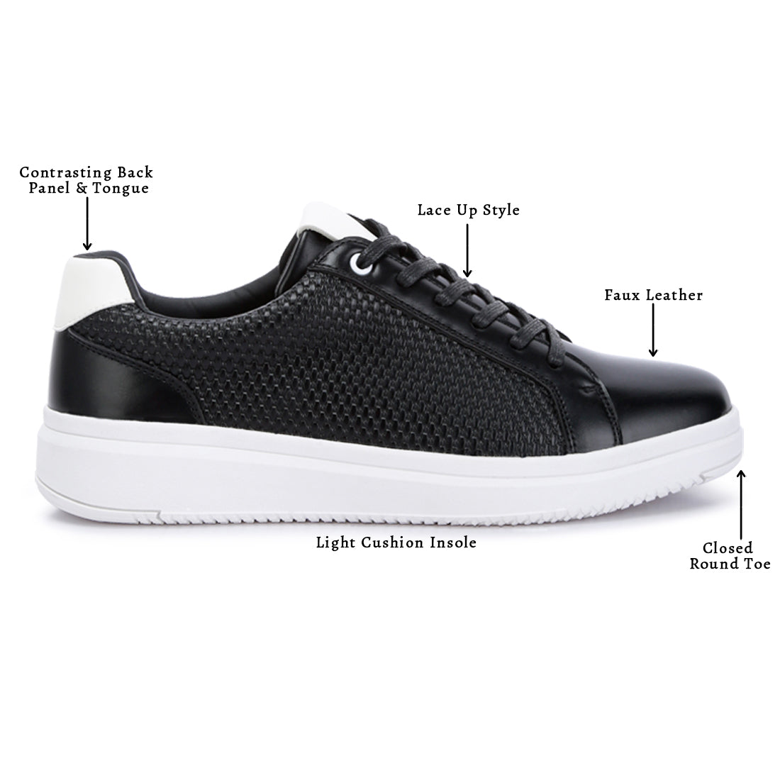 faux leather embossed lace-up sneakers#color_black