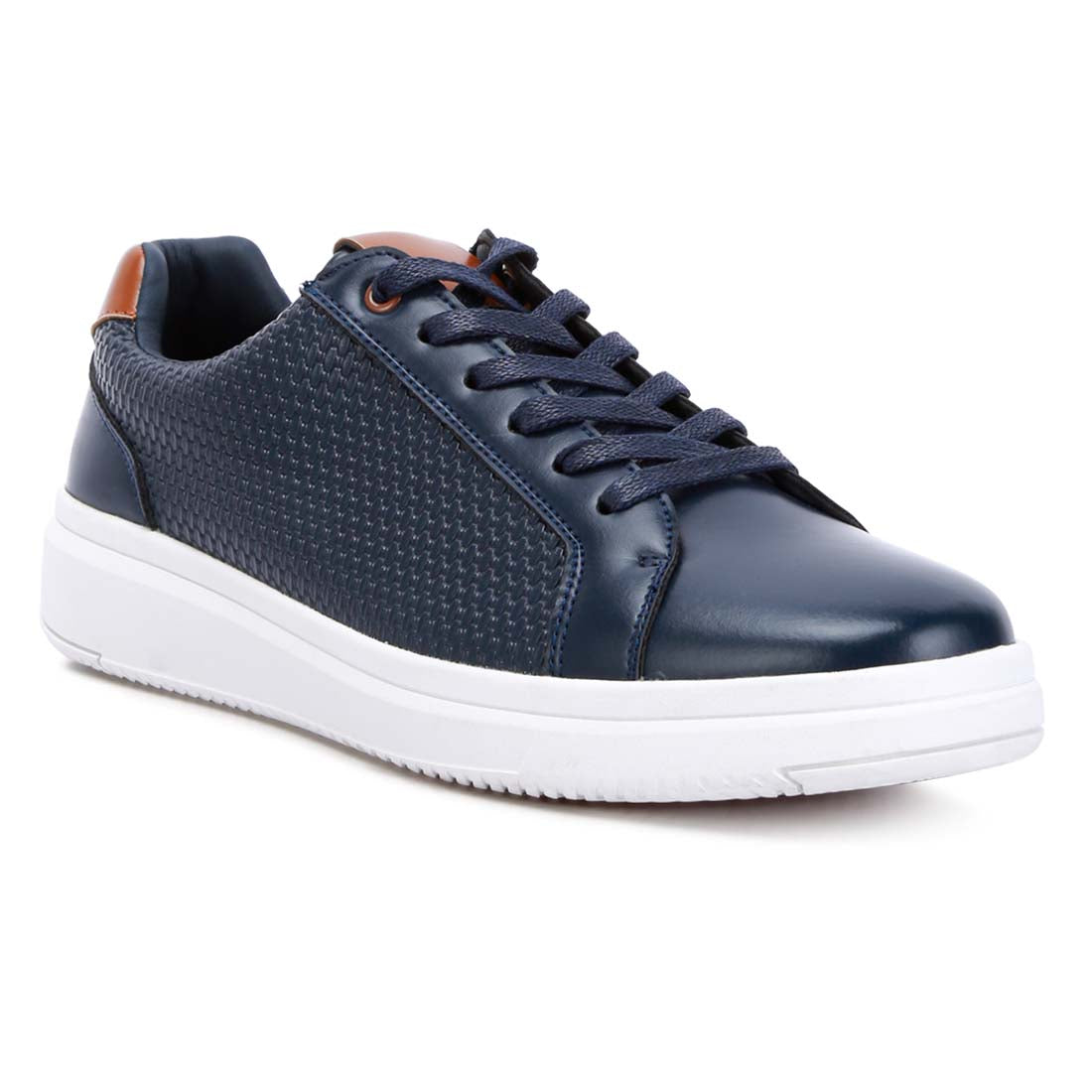 faux leather embossed lace-up sneakers#color_navy