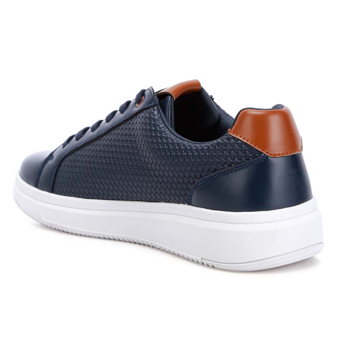 faux leather embossed lace-up sneakers#color_navy