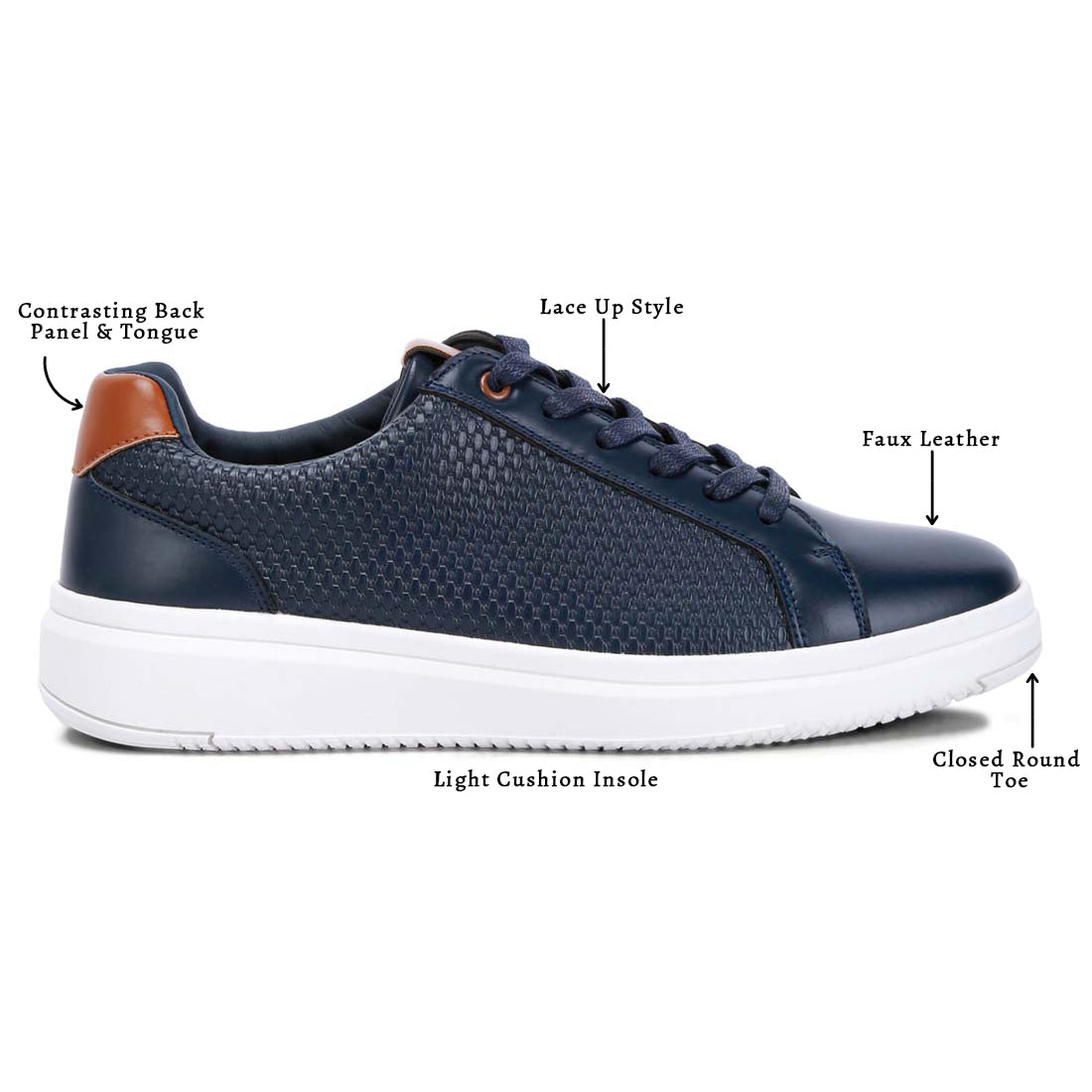 faux leather embossed lace-up sneakers#color_navy