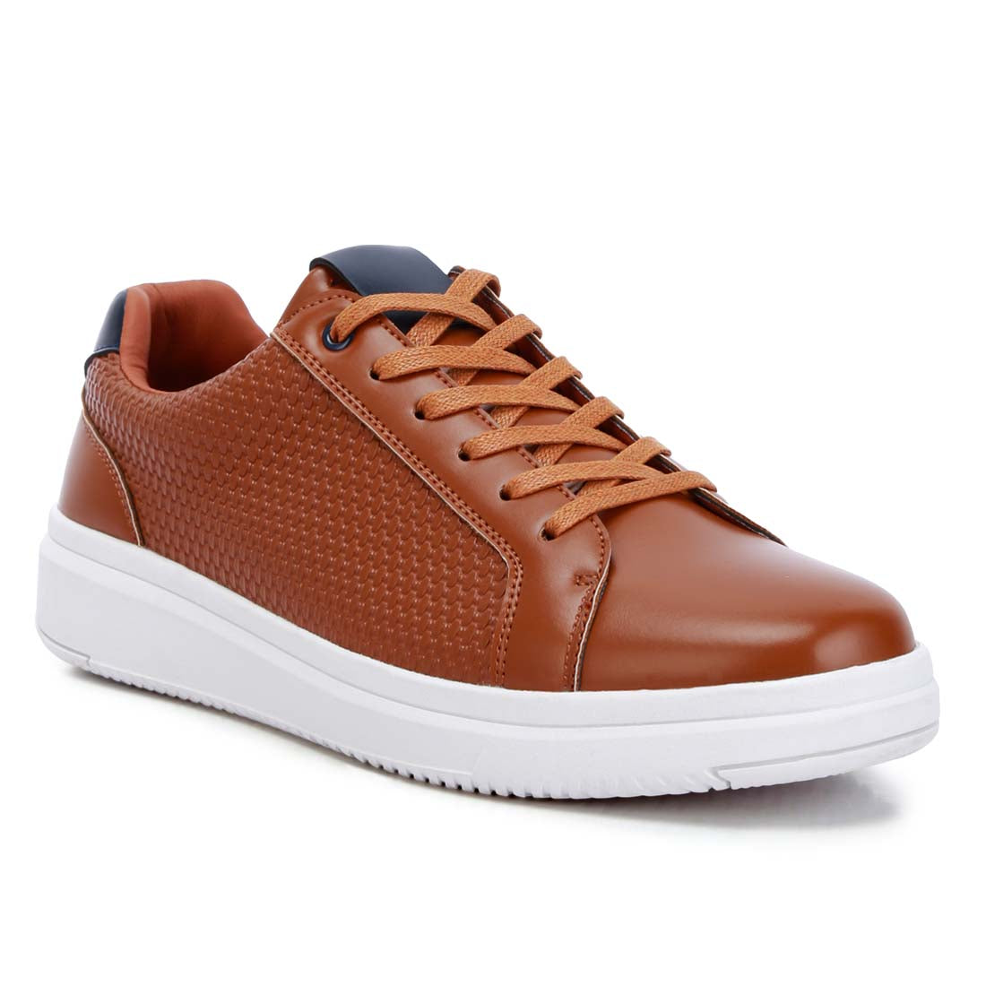 faux leather embossed lace-up sneakers#color_tan