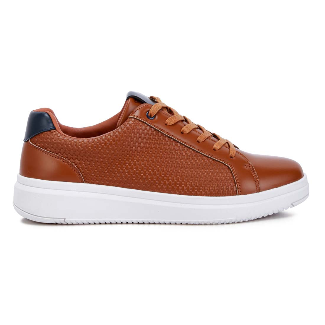 faux leather embossed lace-up sneakers#color_tan