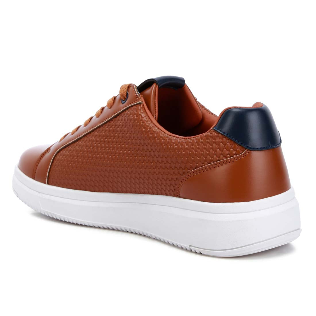 faux leather embossed lace-up sneakers#color_tan