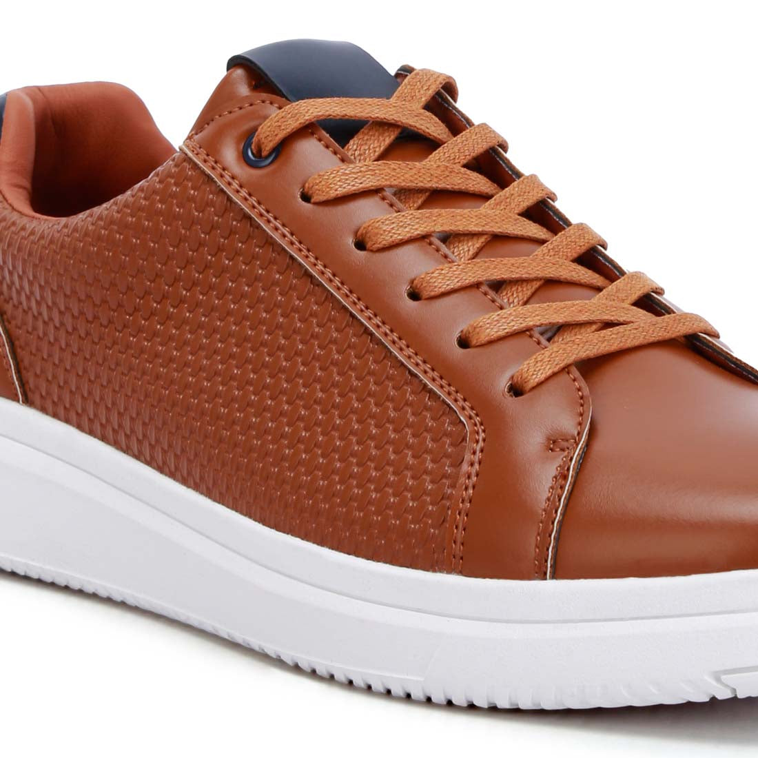 faux leather embossed lace-up sneakers#color_tan