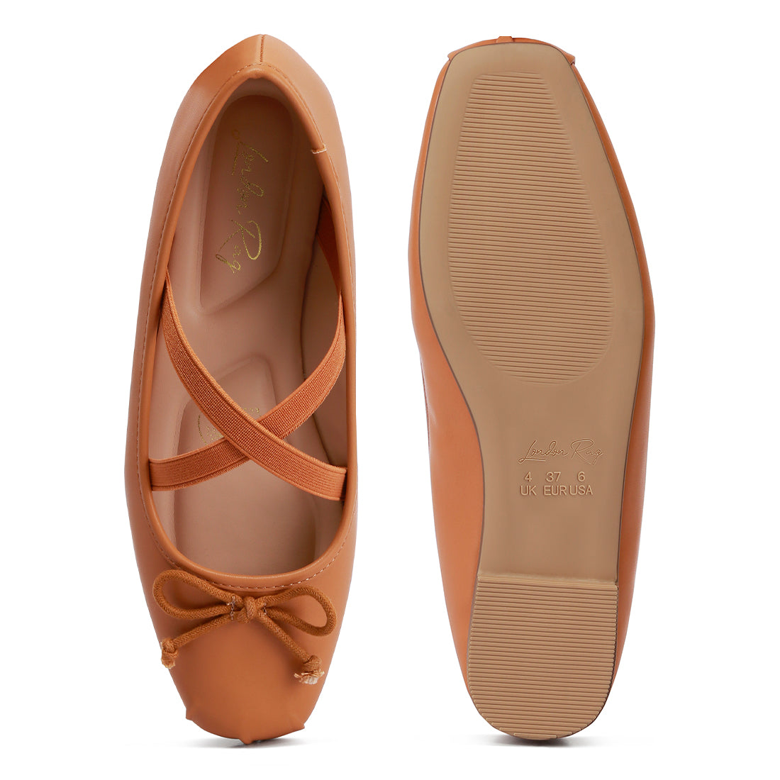recycled faux leather ballet flats#color_tan