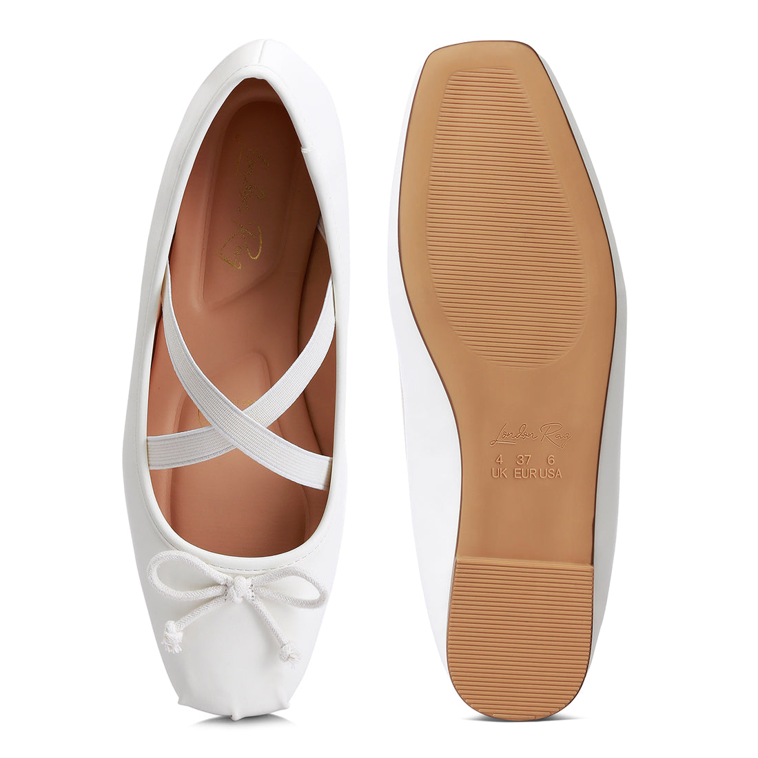 recycled faux leather ballet flats#color_white