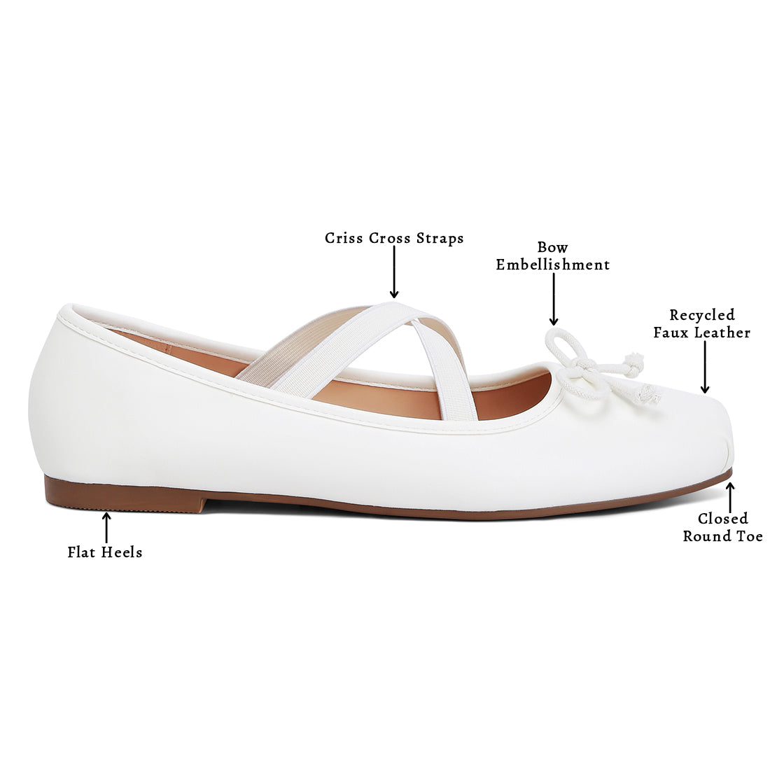 recycled faux leather ballet flats#color_white