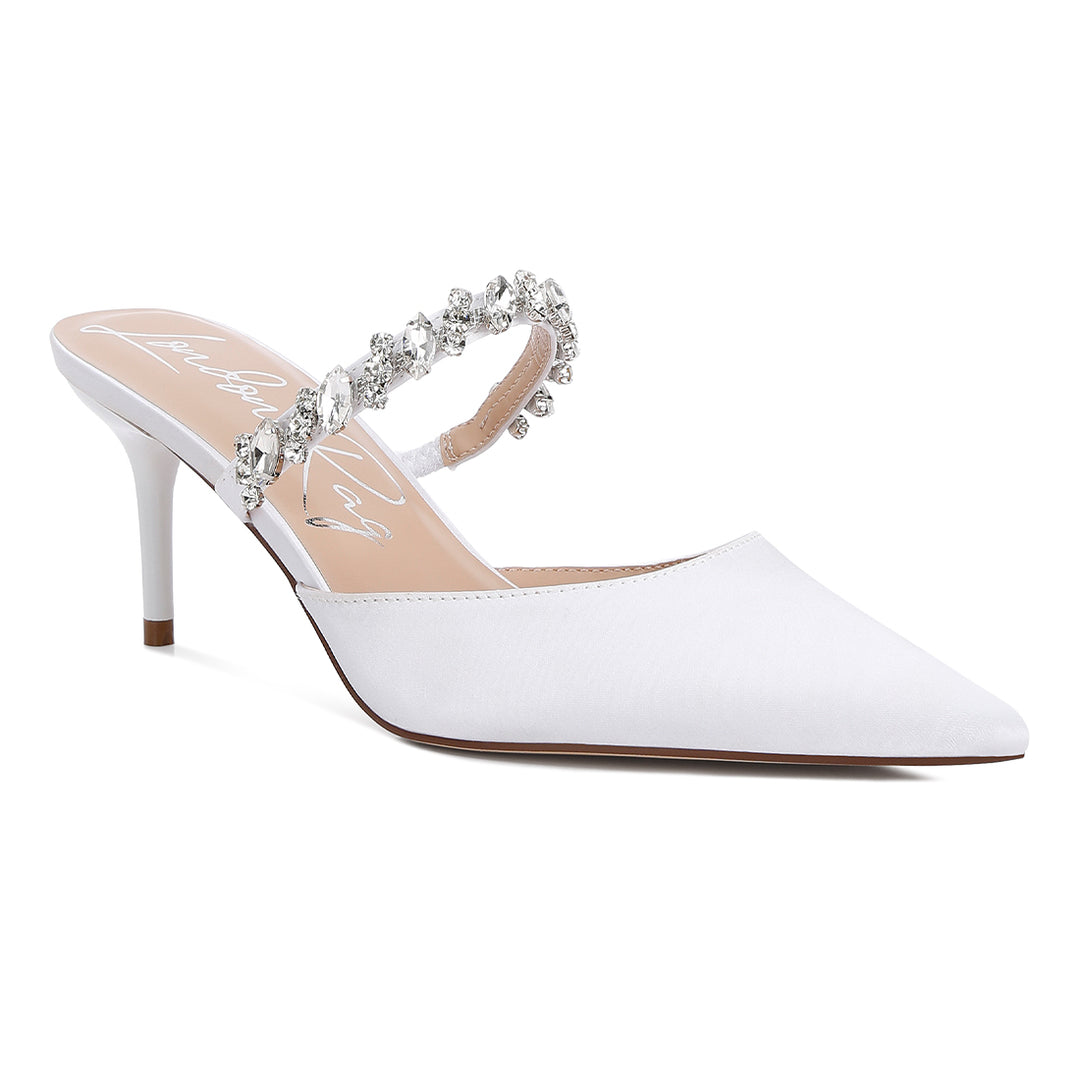 diamante stiletto mules sandals#color_white