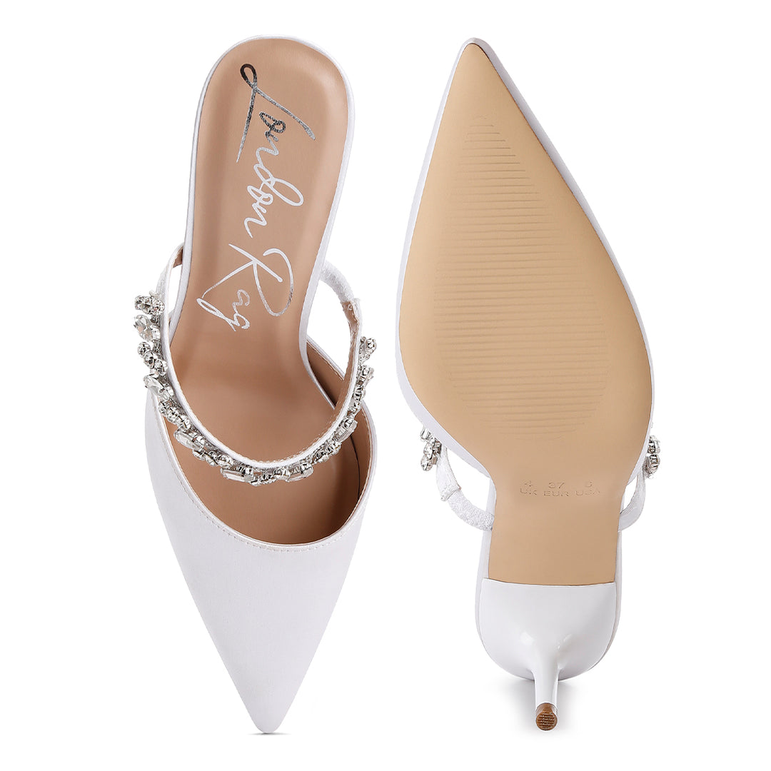 diamante stiletto mules sandals#color_white