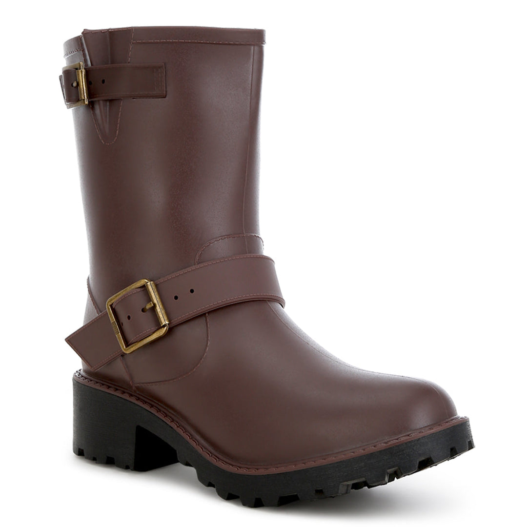 harness detail calf boots#color_brown