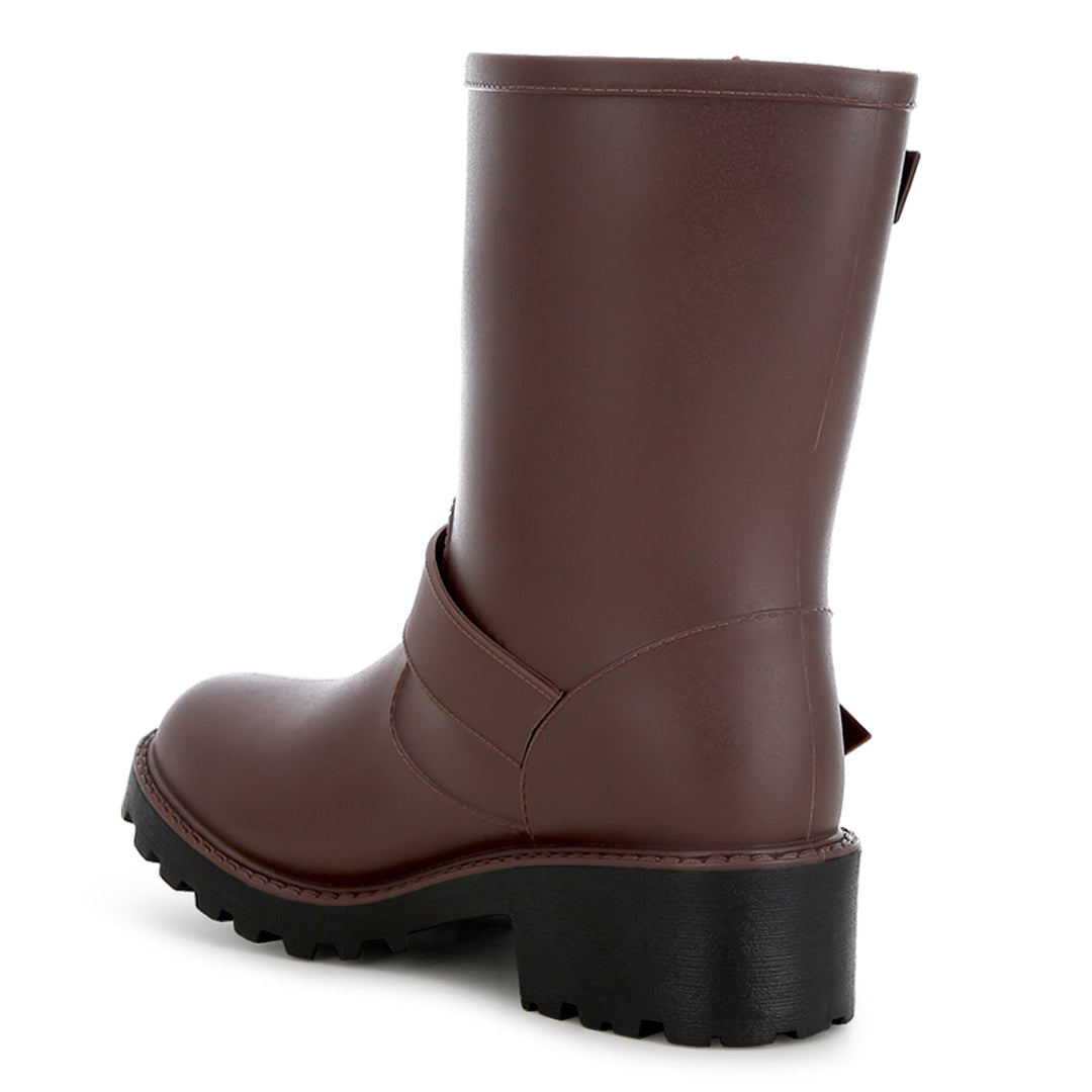 harness detail calf boots#color_brown