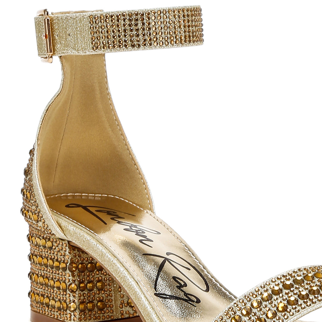 rhinestones embellished block sandals#color_gold