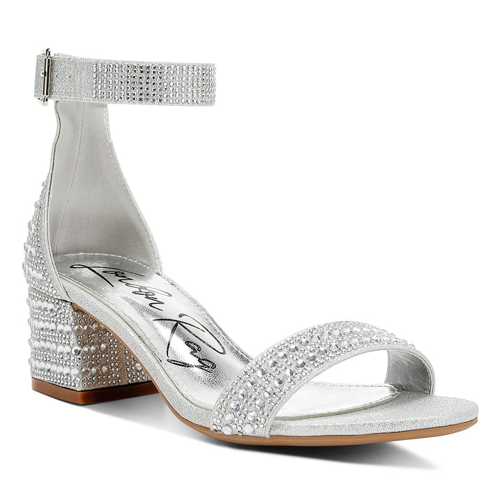 rhinestones embellished block sandals#color_silver