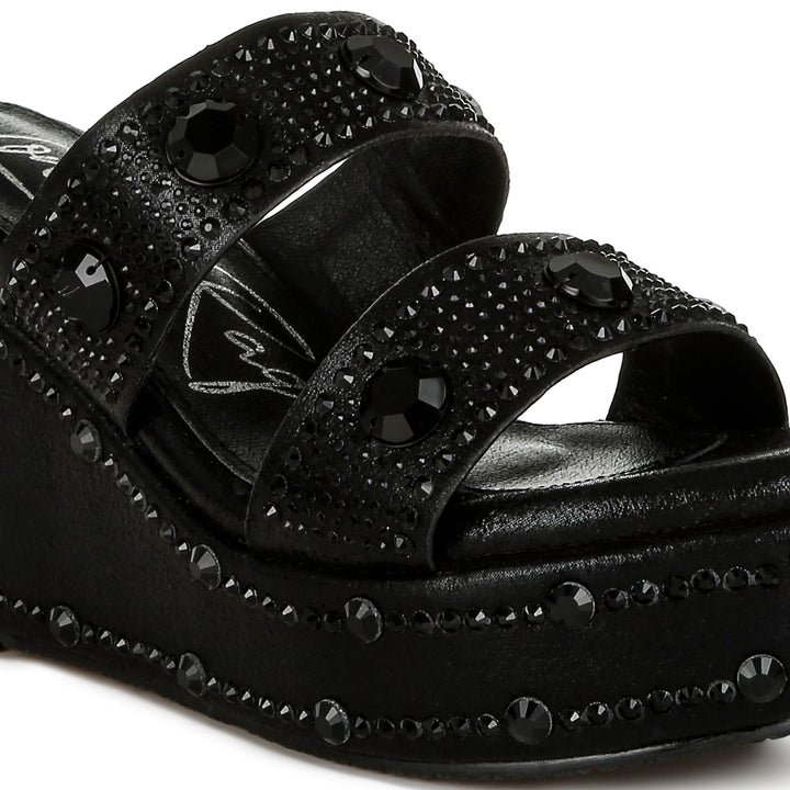 rhinestone & diamante wedge sandals#color_black