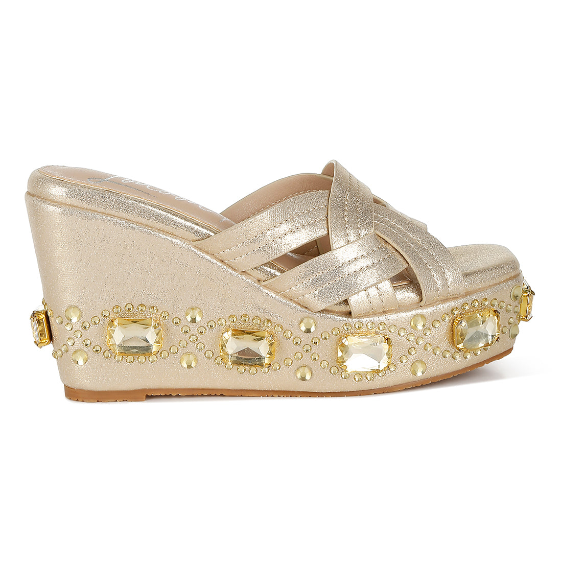 chunky diamante & rhinestone cut-out sandals#color_gold