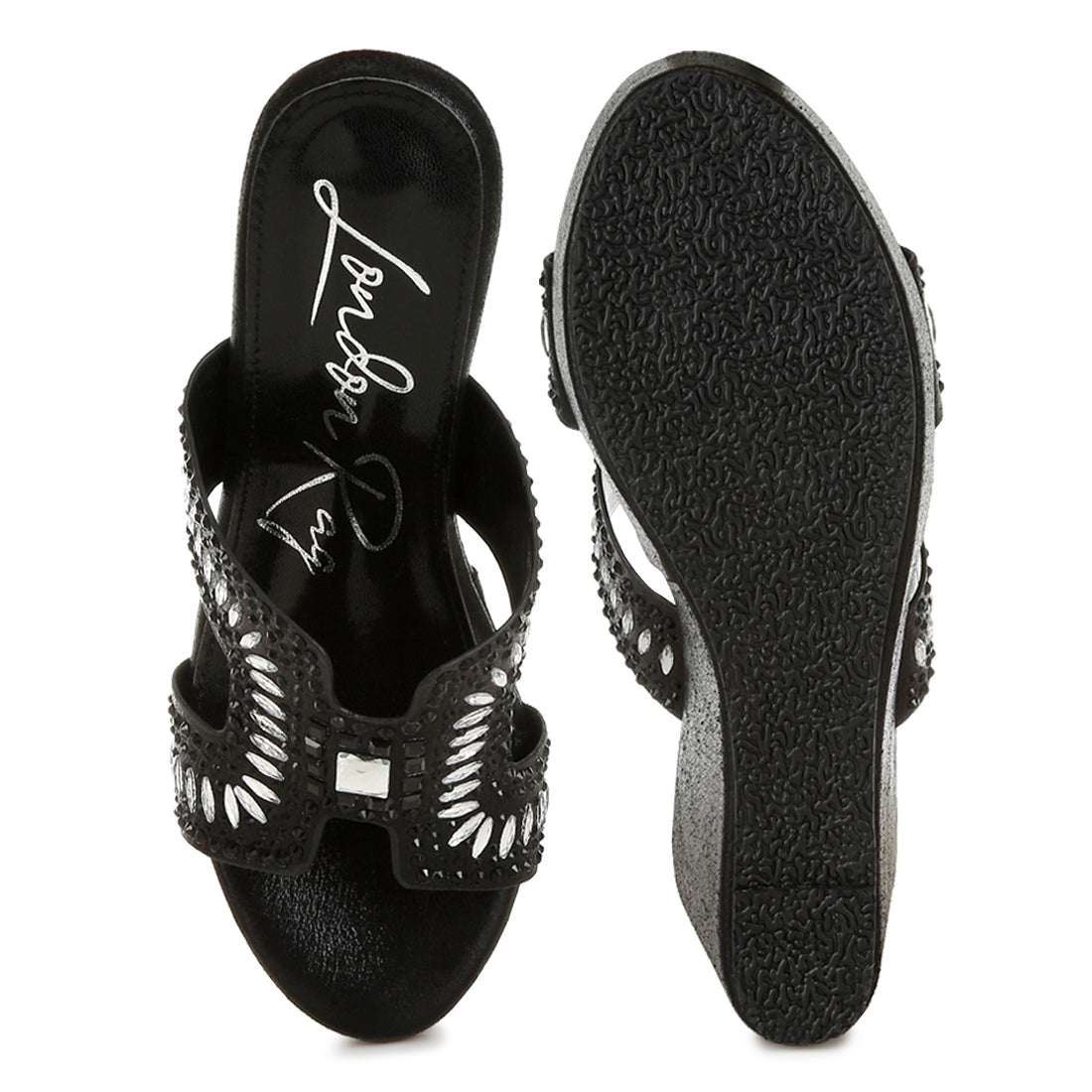 diamante & rhinestone detail cut-out sandals#color_black