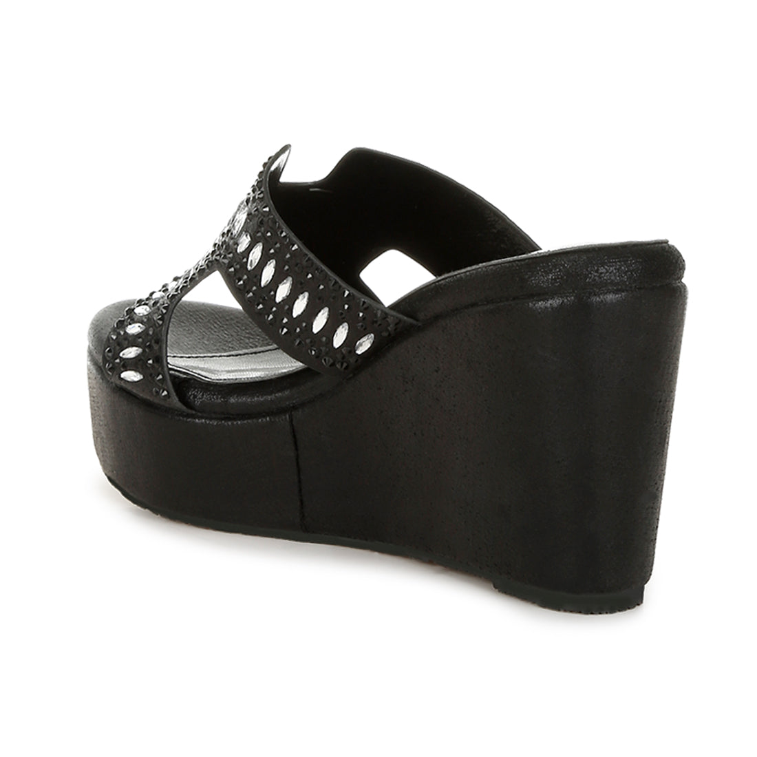 diamante & rhinestone detail cut-out sandals#color_black