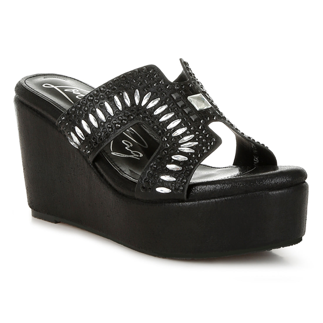 diamante & rhinestone detail cut-out sandals#color_black