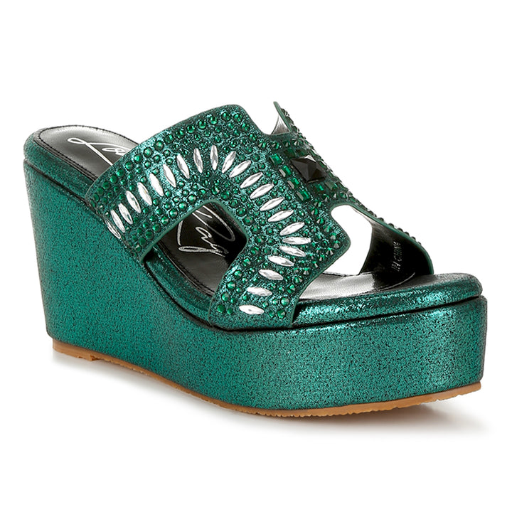 diamante & rhinestone detail cut-out sandals#color_green