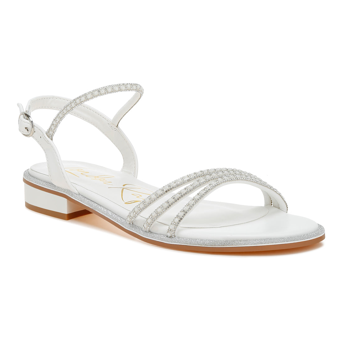 rhinestone pearl detail flat sandals#color_white