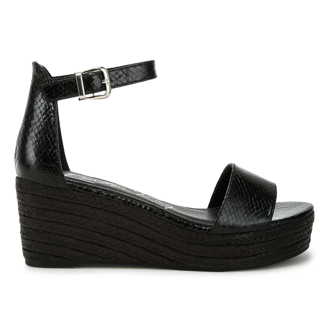 faux leather snake wedge espadrilles#color_black