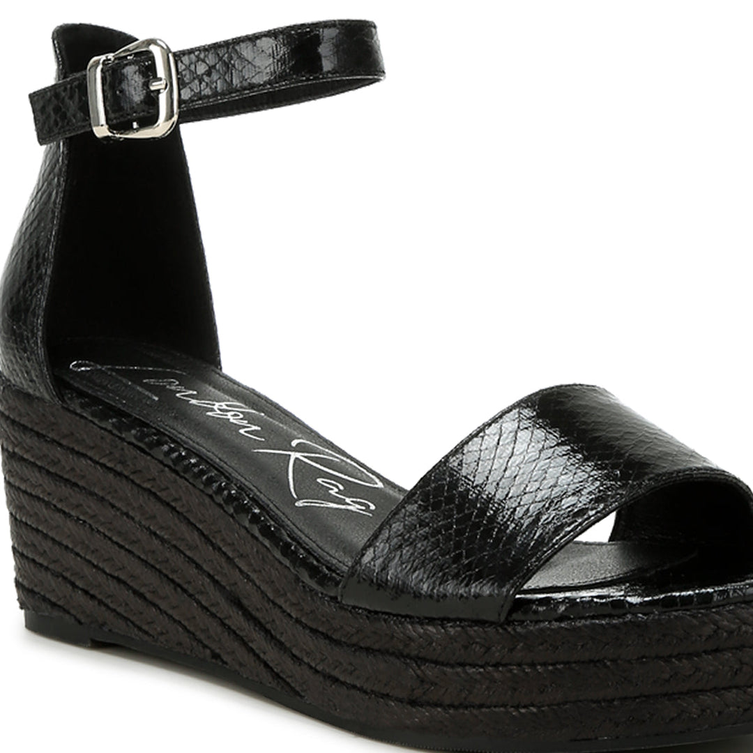 faux leather snake wedge espadrilles#color_black