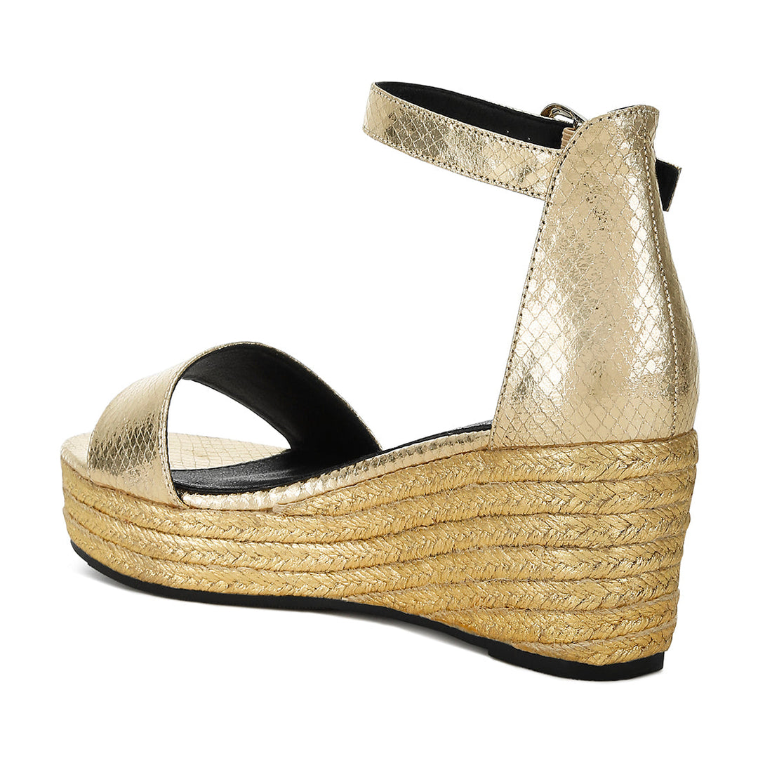 faux leather snake wedge espadrilles#color_gold